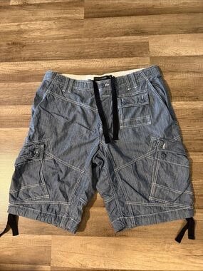 French Connection Men's Blue Cargo Shorts - Casual Pocket Utility